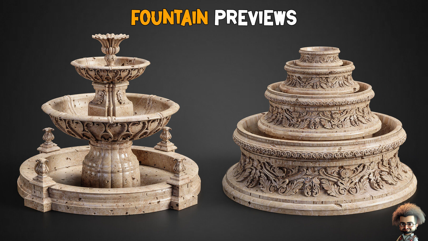 10 Ornamental Fountain Base Mesh   Vol 15 Low-poly 3D model_3