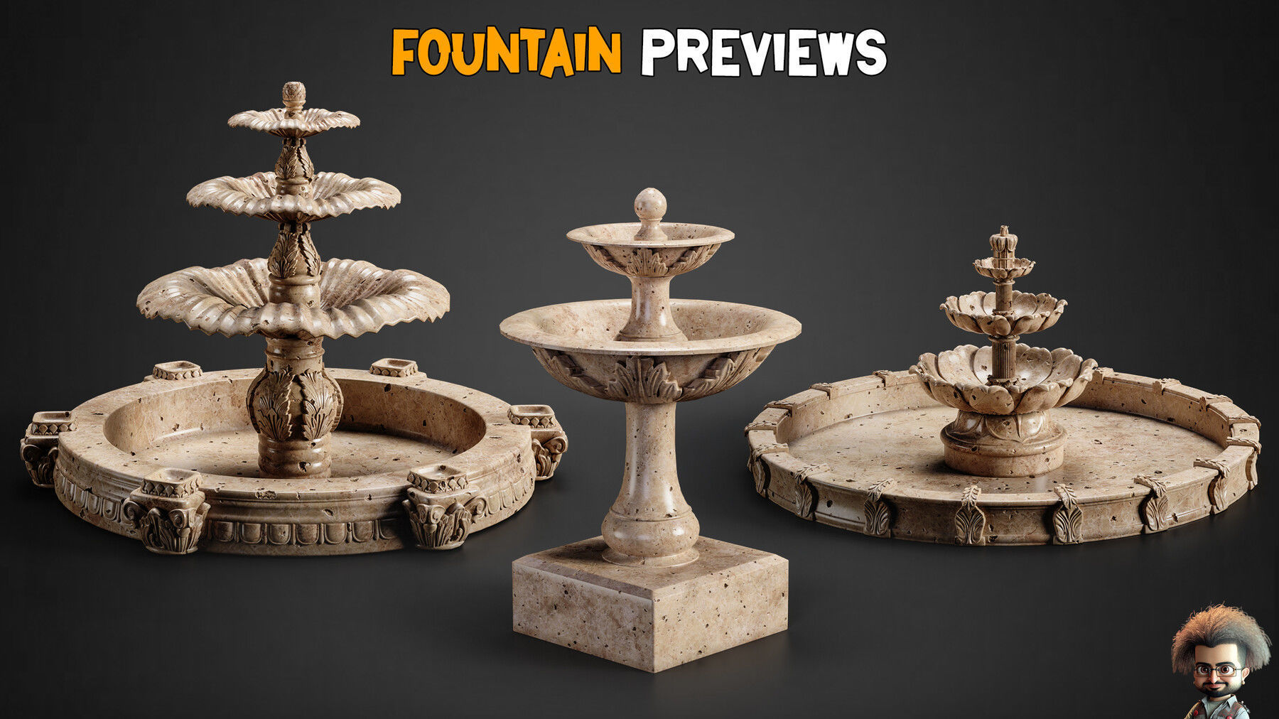10 Ornamental Fountain Base Mesh   Vol 15 Low-poly 3D model_1
