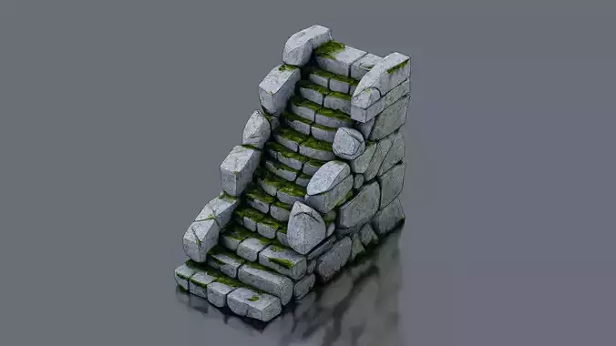 Ancient stone stairs Low-poly 3D model