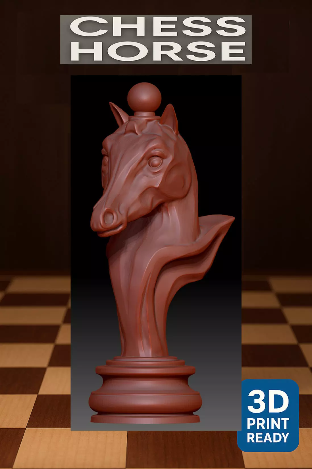 Knight chess piece in horse head style 3D print model