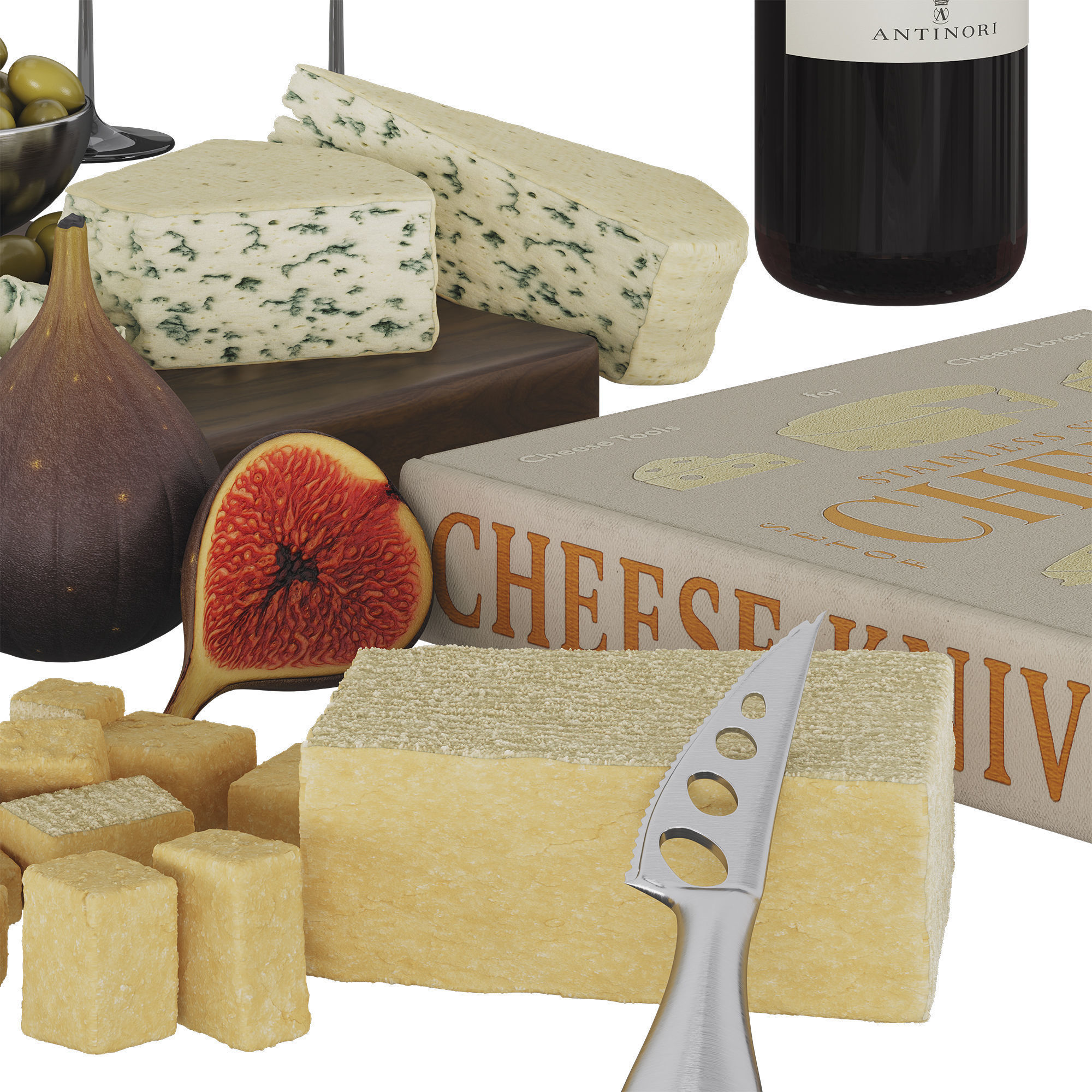 Knives and Cheese Low-poly 3D model_2