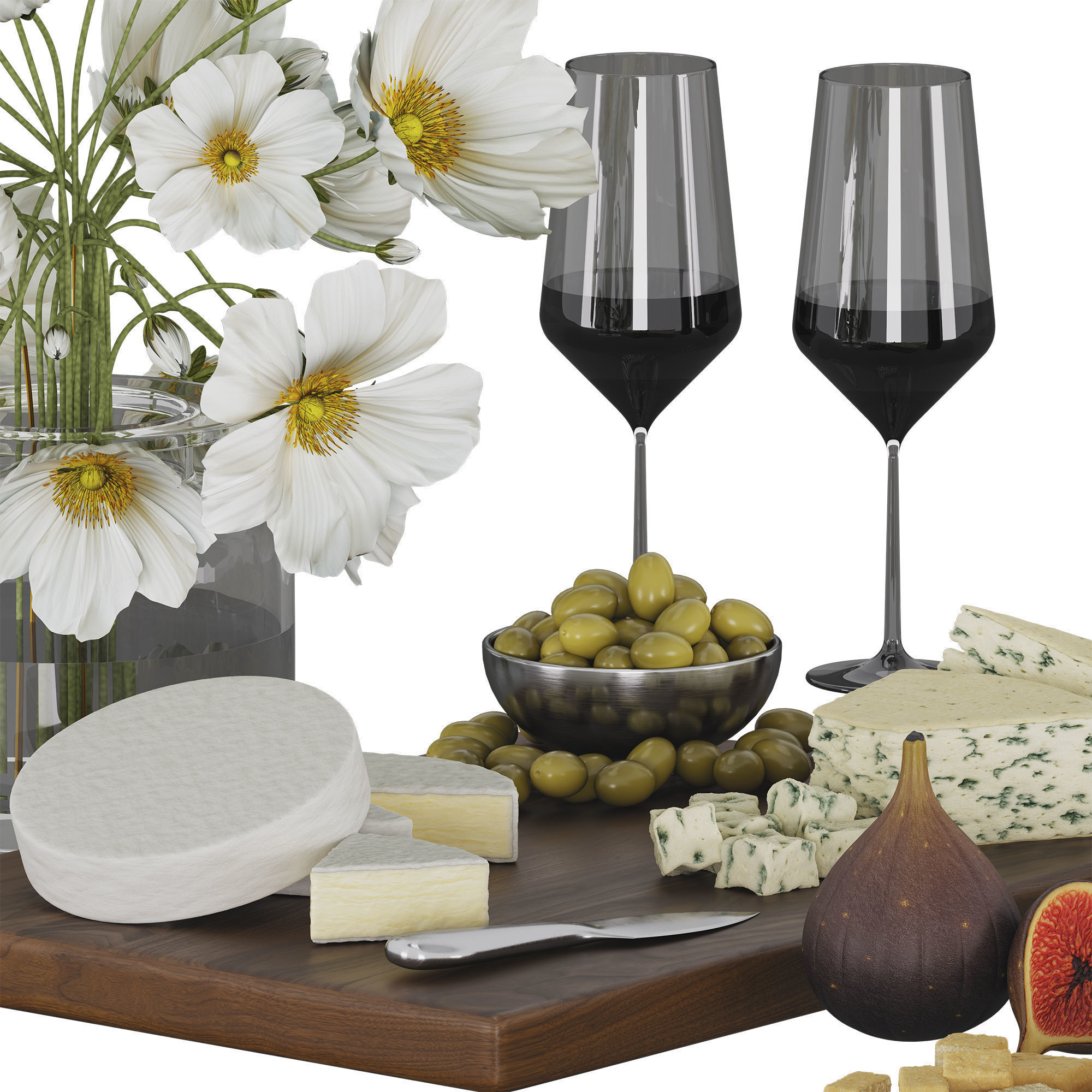 Knives and Cheese Low-poly 3D model_1