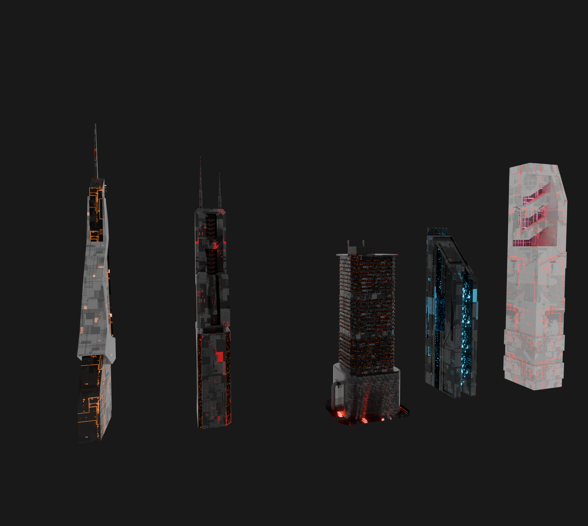 Cyberpunk Scifi Building collection Low-poly 3D model_7