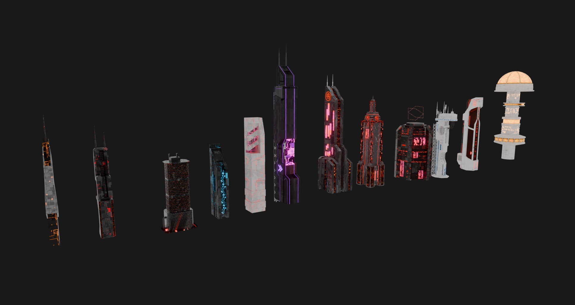 Cyberpunk Scifi Building collection Low-poly 3D model_4