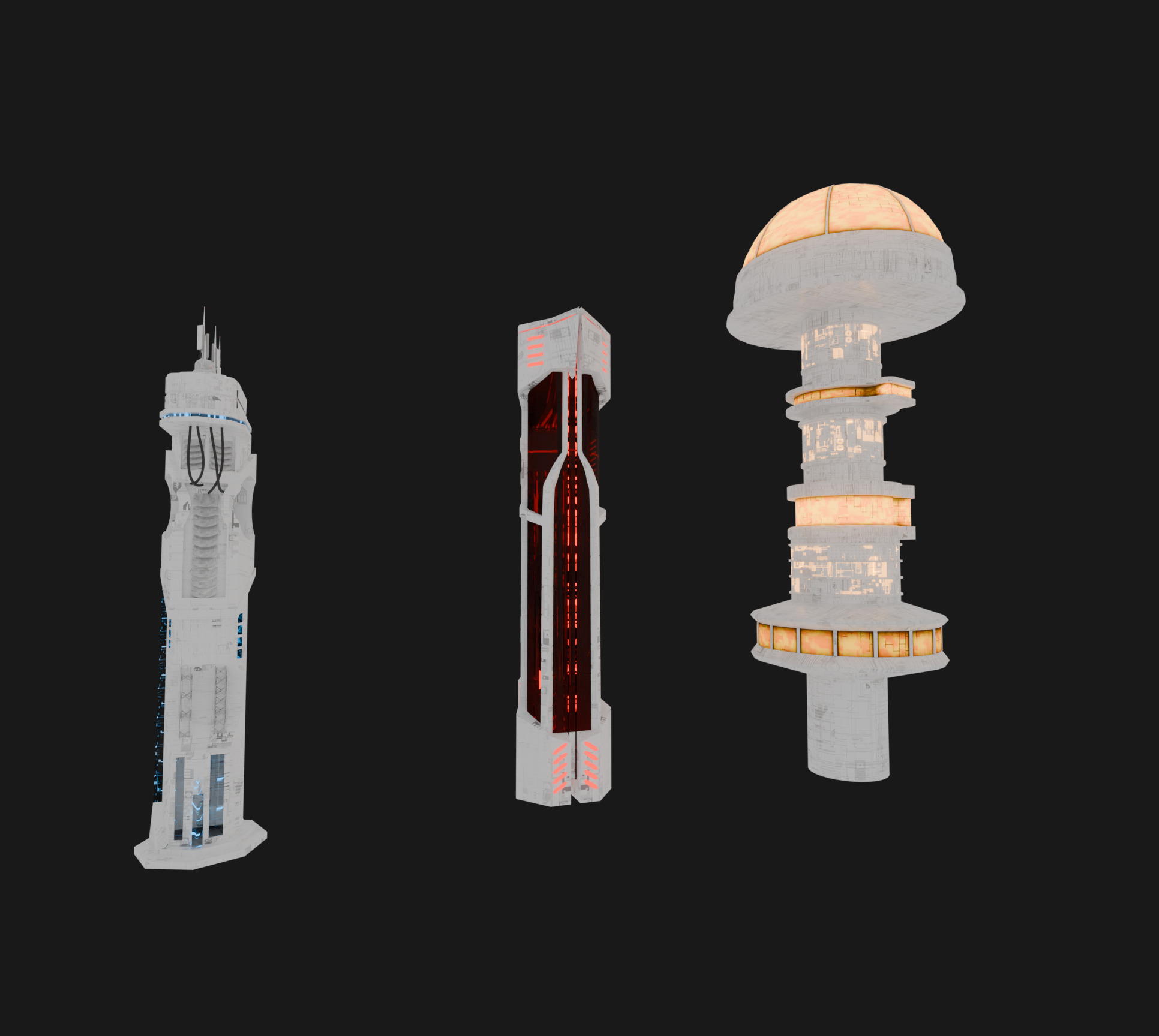 Cyberpunk Scifi Building collection Low-poly 3D model_5