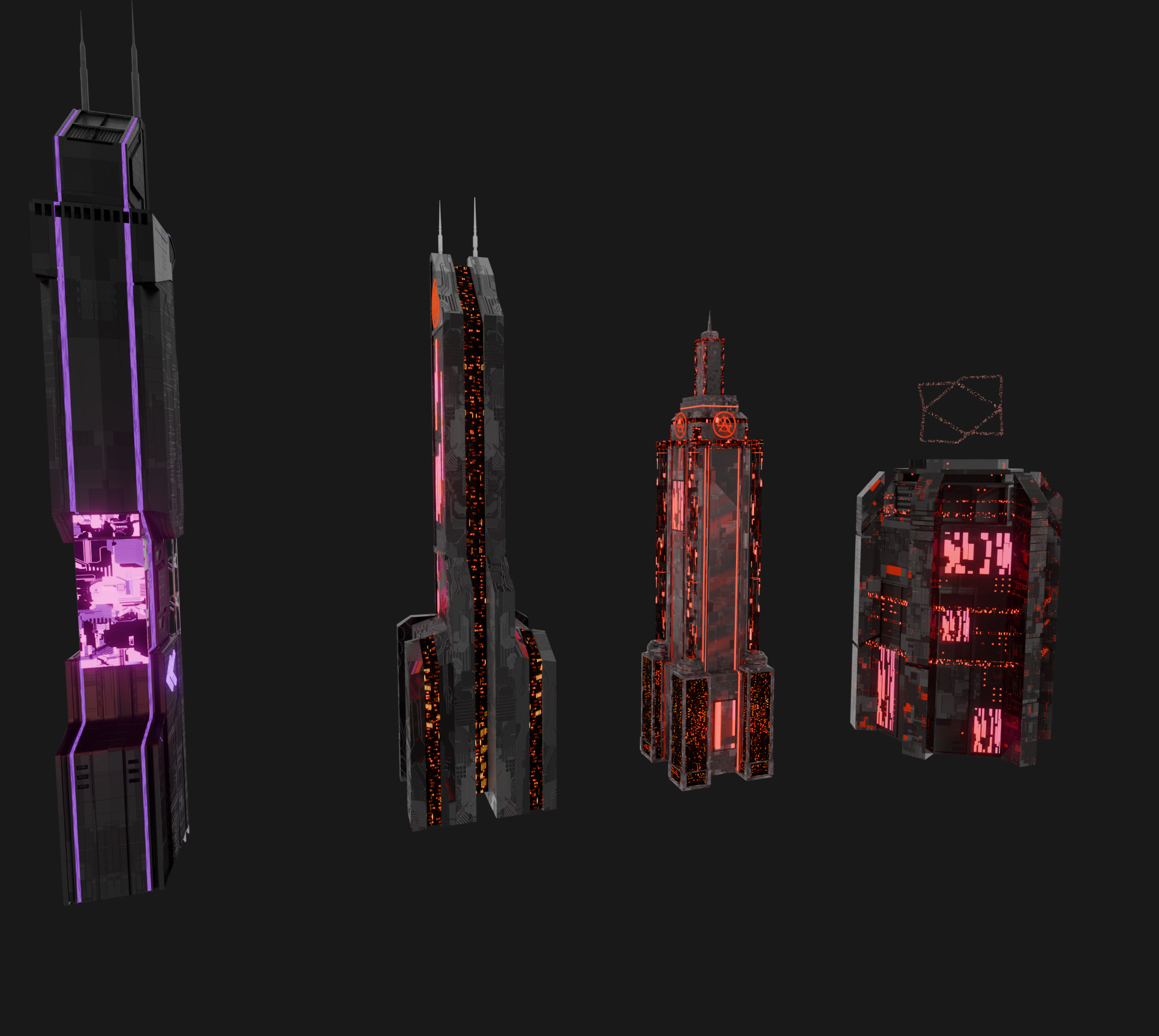 Cyberpunk Scifi Building collection Low-poly 3D model_6