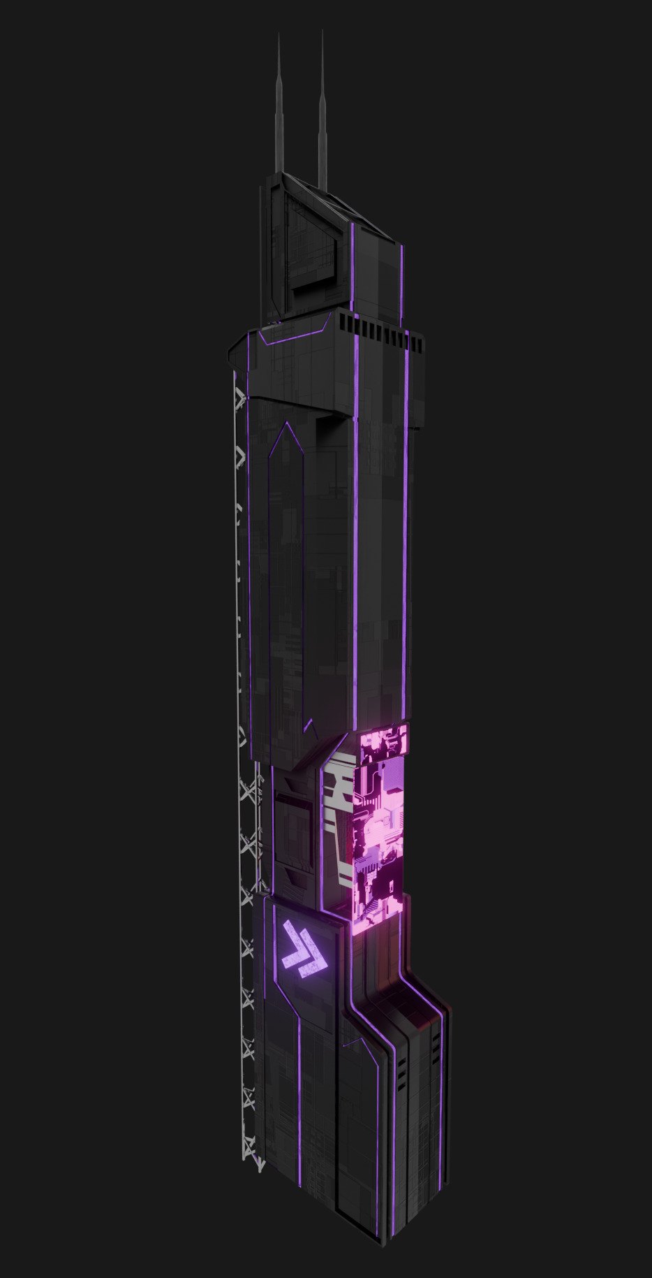 Cyberpunk Scifi Building collection Low-poly 3D model_11