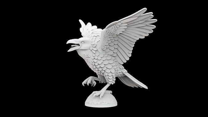 Crow Mid-Caw with Raised Wings 3D print model