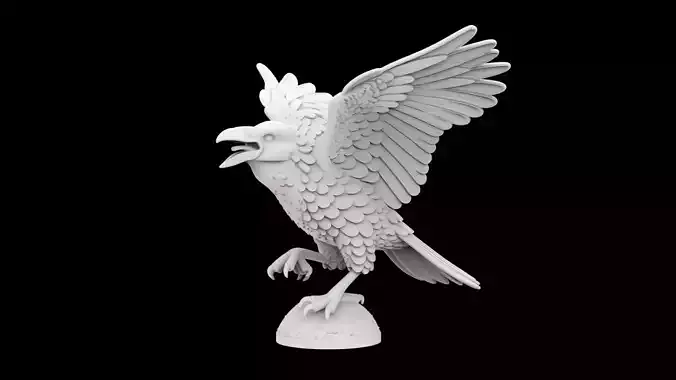 Crow Mid-Caw with Raised Wings