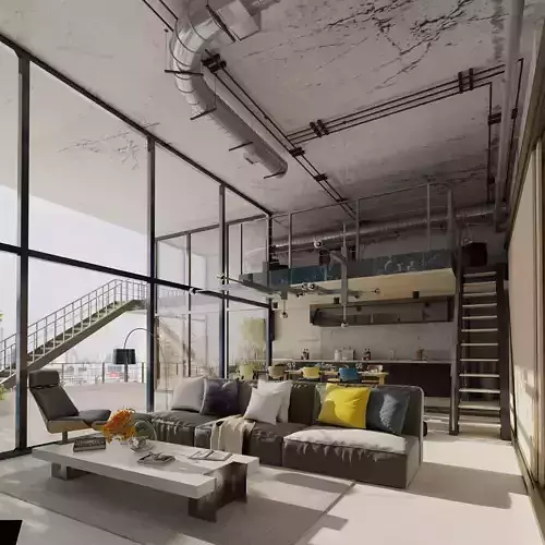 Industrial Living Interior scene 3D model