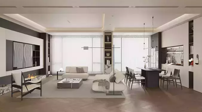 Interior scene living room 3D model