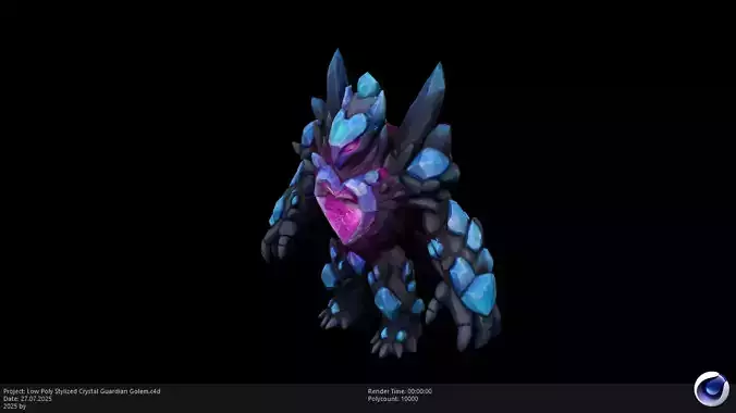 Low Poly Stylized Crystal Guardian Golem