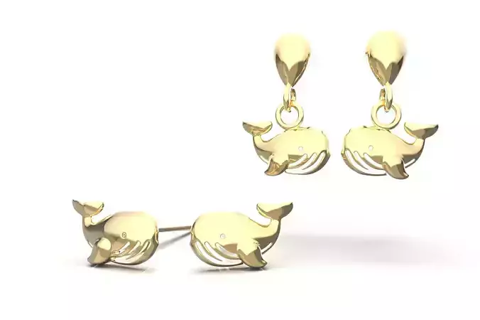 Oceanic Animal Stud and Dangling Earring Pack - Blue Whale