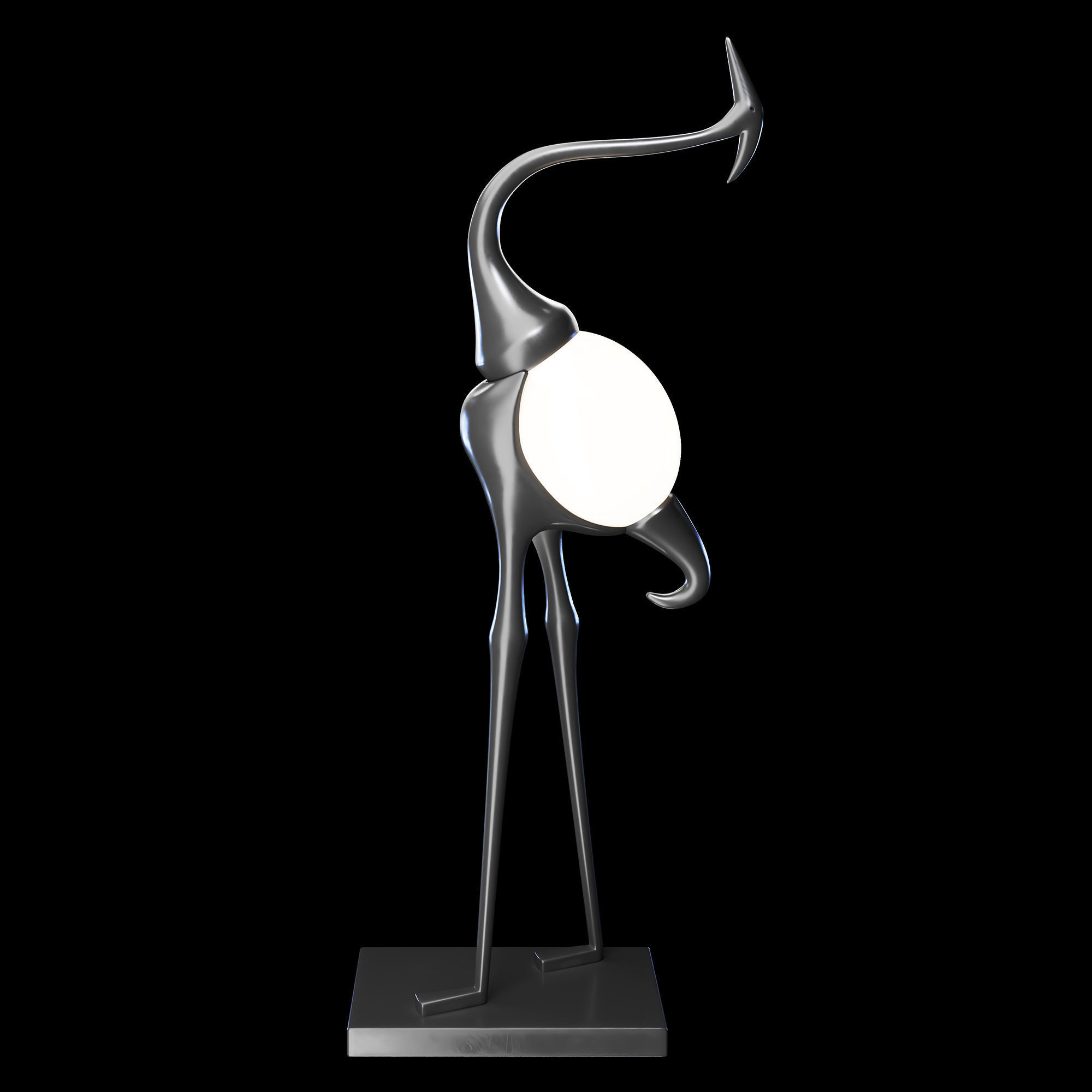 Animal Crane Art Deco Floor Lamp 3D model_3