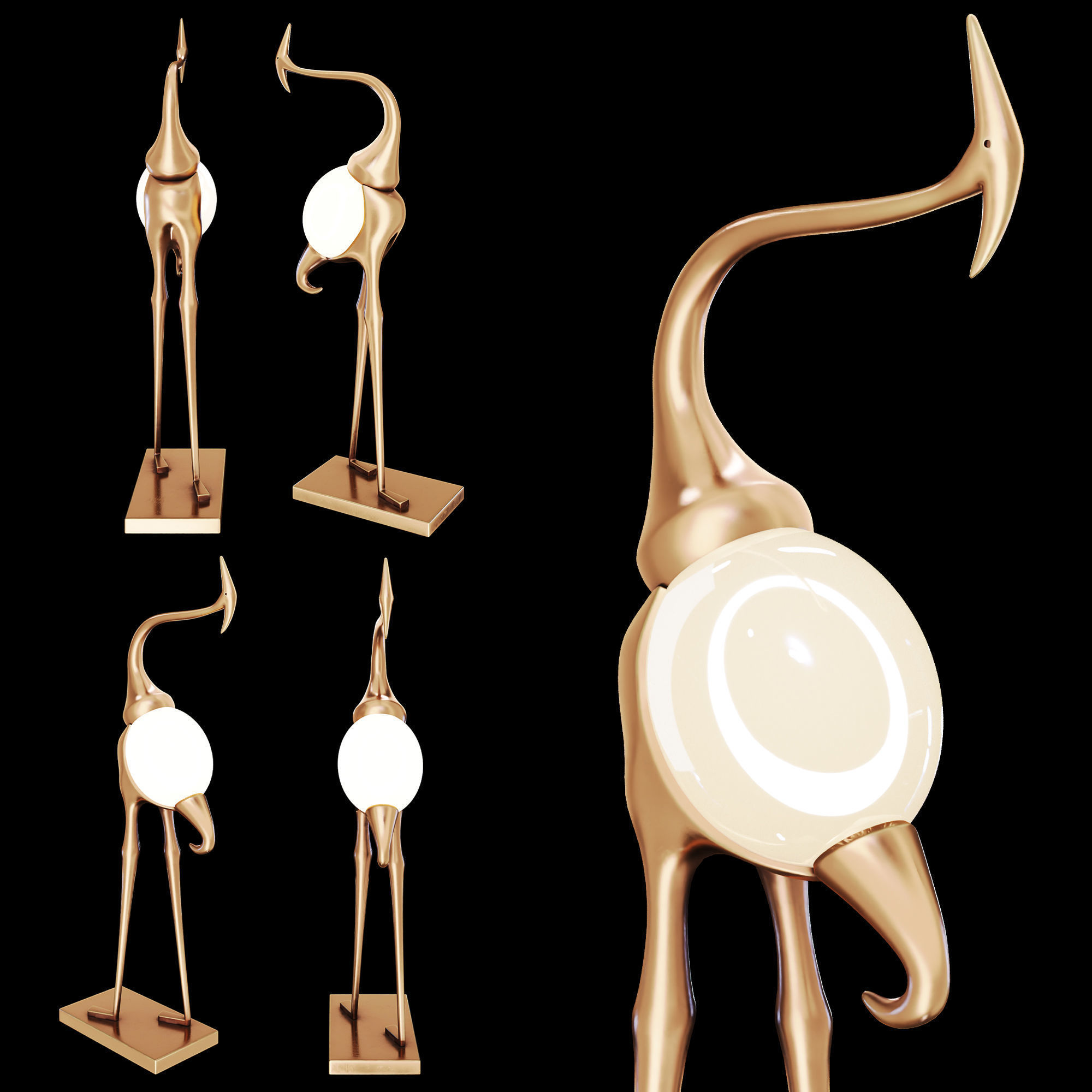 Animal Crane Art Deco Floor Lamp 3D model_4
