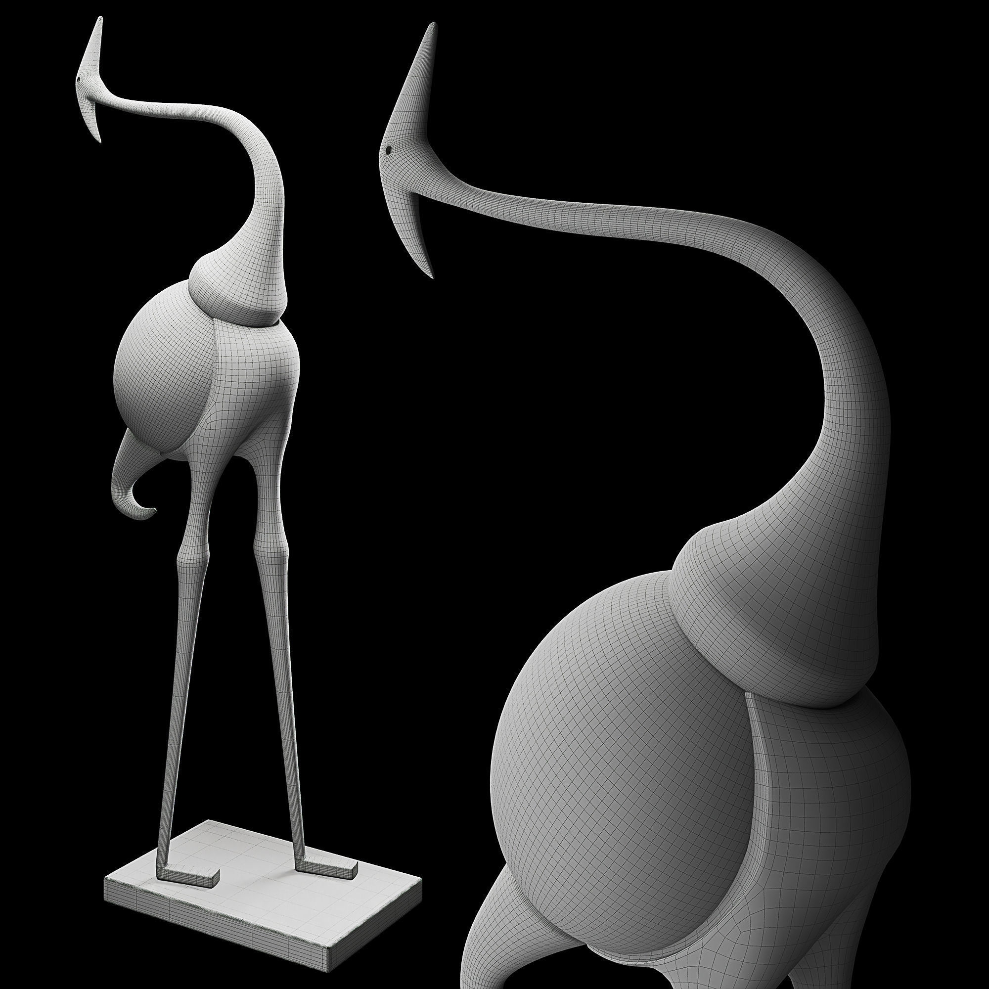 Animal Crane Art Deco Floor Lamp 3D model_5