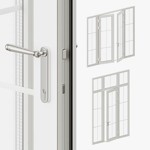 Classic style glass doors with OPENING option 3D model
