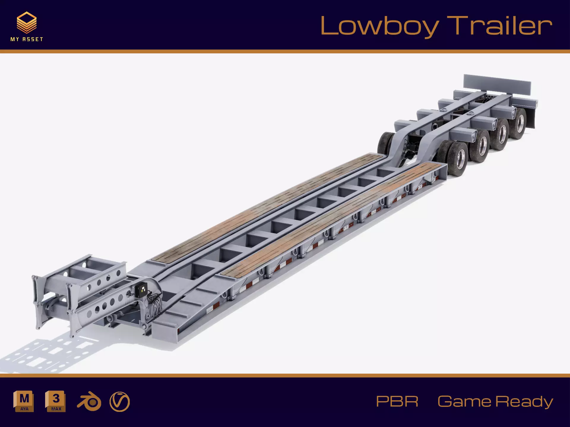 Lowboy Trailer Low-poly 3D model_0