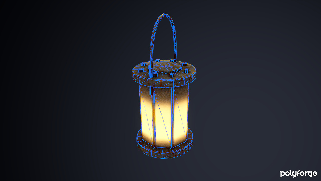 Wood and Leather Hide Medieval Hanging Lantern Low-poly 3D model_2