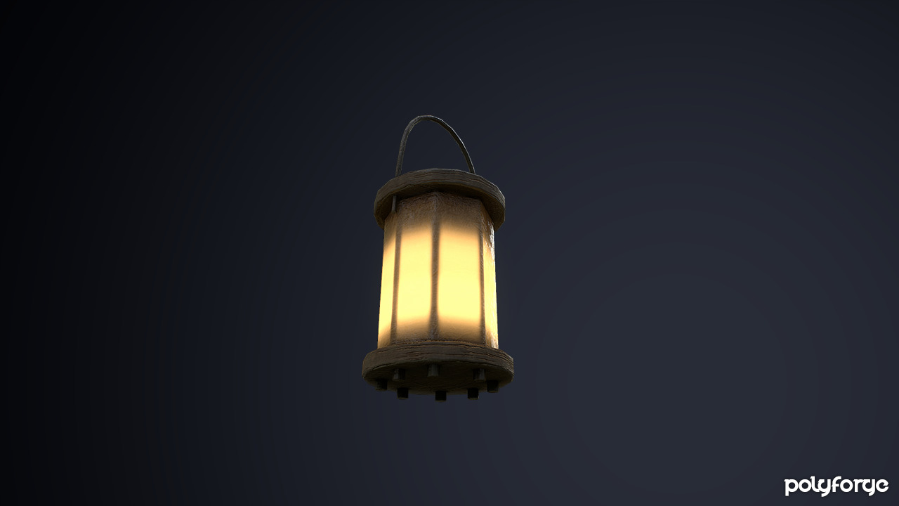 Wood and Leather Hide Medieval Hanging Lantern Low-poly 3D model_7