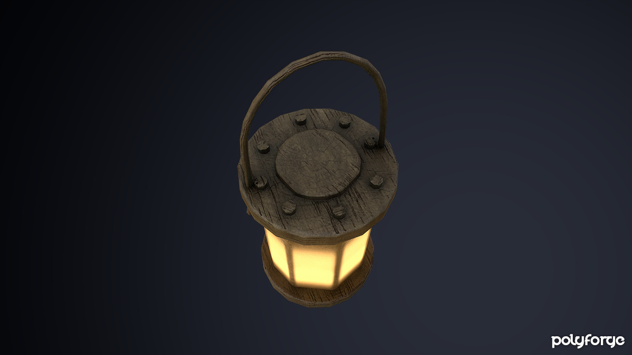 Wood and Leather Hide Medieval Hanging Lantern Low-poly 3D model_6