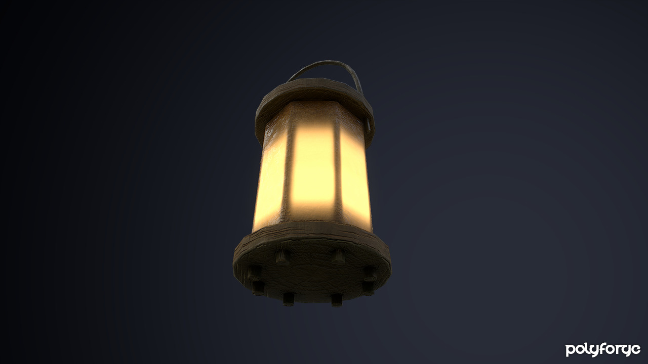 Wood and Leather Hide Medieval Hanging Lantern Low-poly 3D model_4