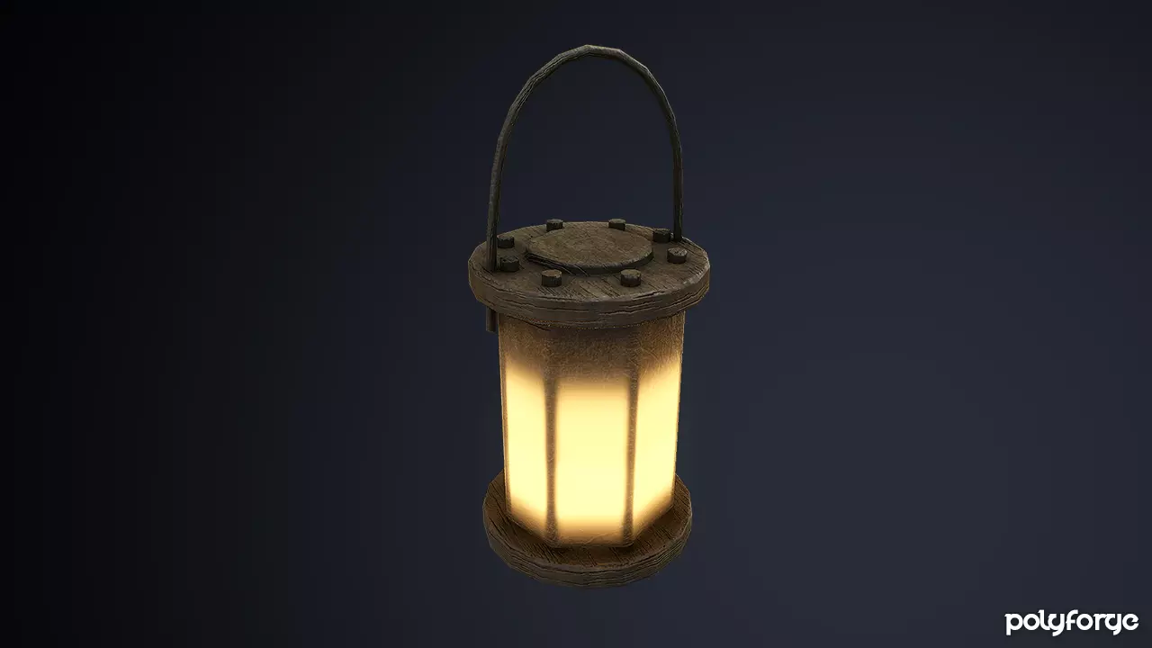 Wood and Leather Hide Medieval Hanging Lantern Low-poly 3D model_0