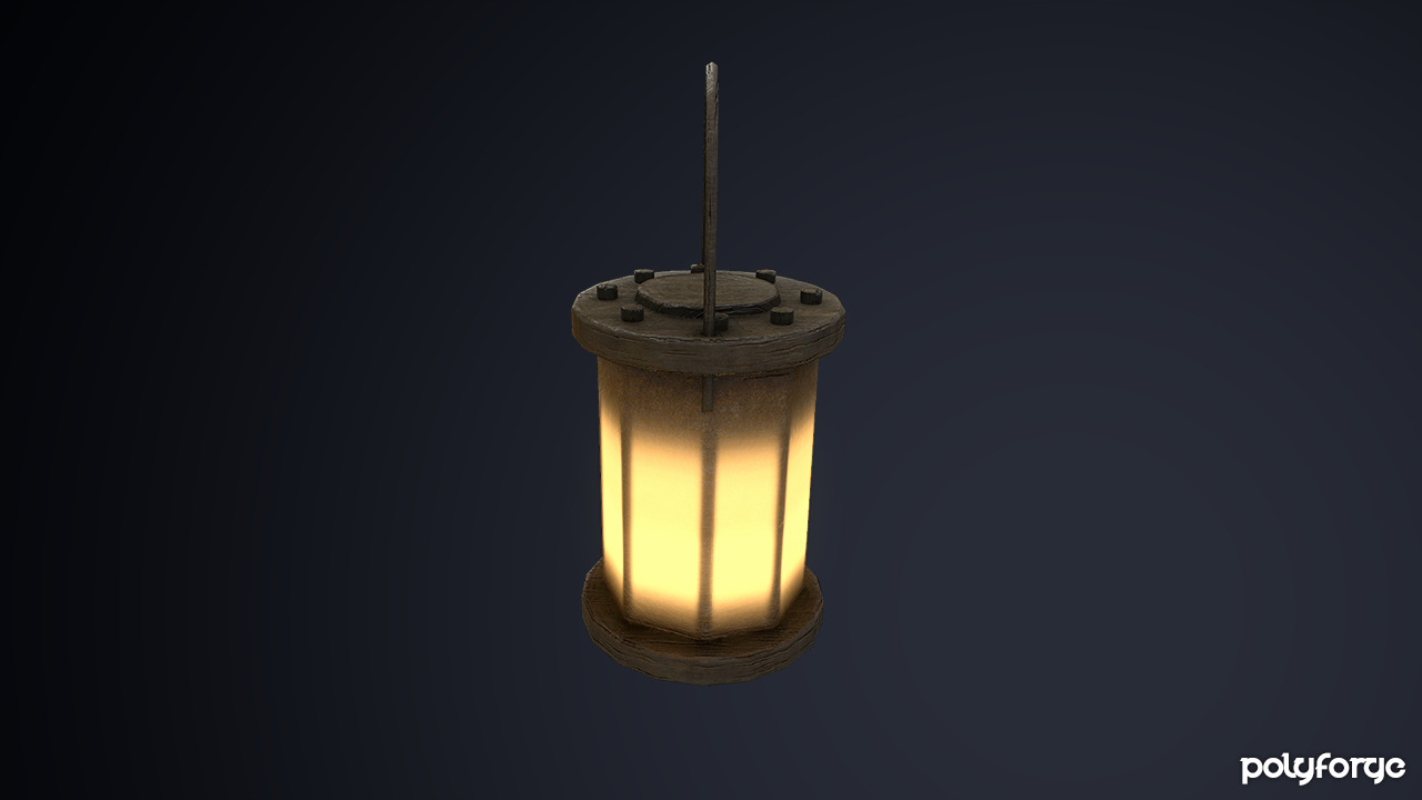 Wood and Leather Hide Medieval Hanging Lantern Low-poly 3D model_5