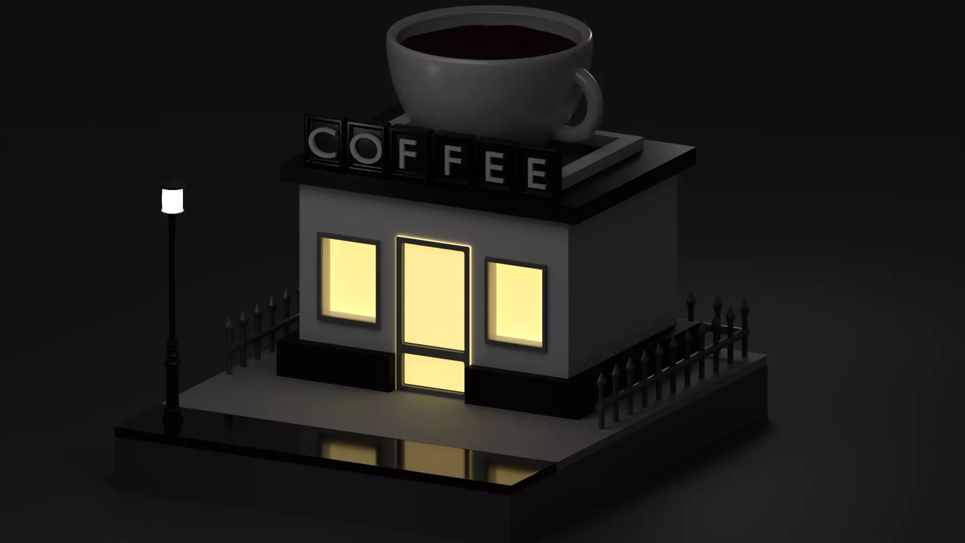 Coffee shop Low-poly 3D model_0