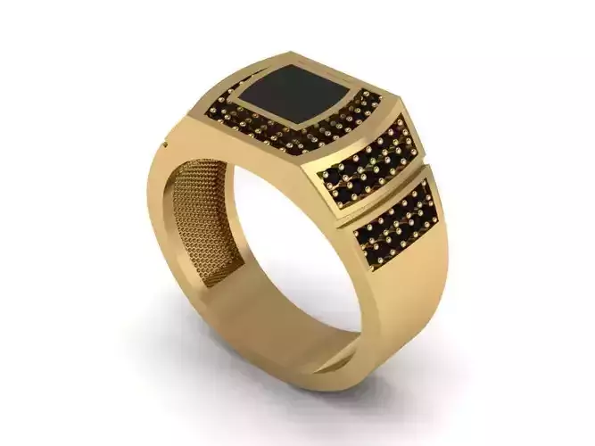 3D Mens Ring Model  Gold Tone with Black Enamel