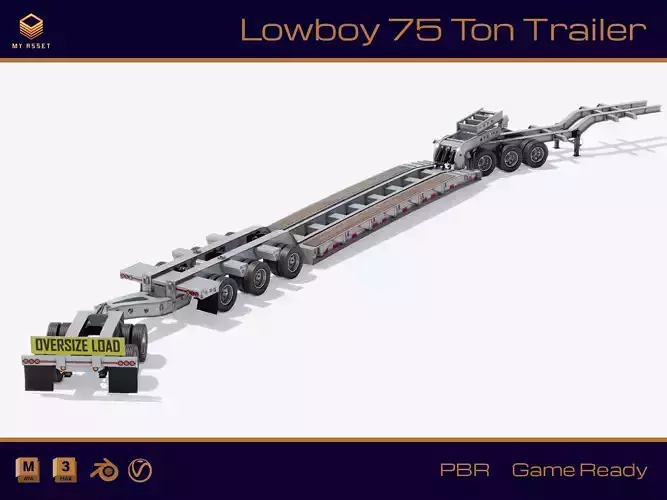 Lowboy 75 Ton Trailer Low-poly 3D model