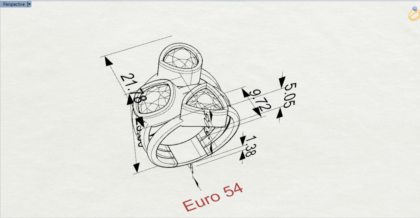  Yellow gold ring with three stones modelgr0124 3D print model_22