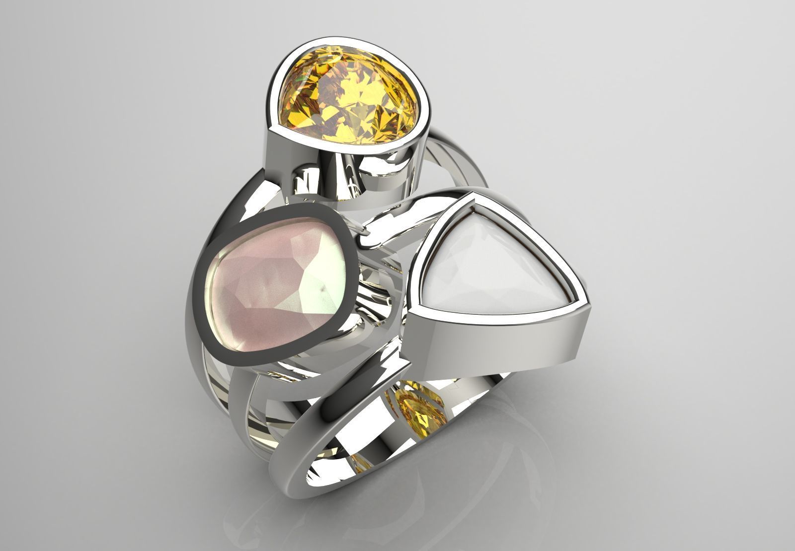  Yellow gold ring with three stones modelgr0124 3D print model_15