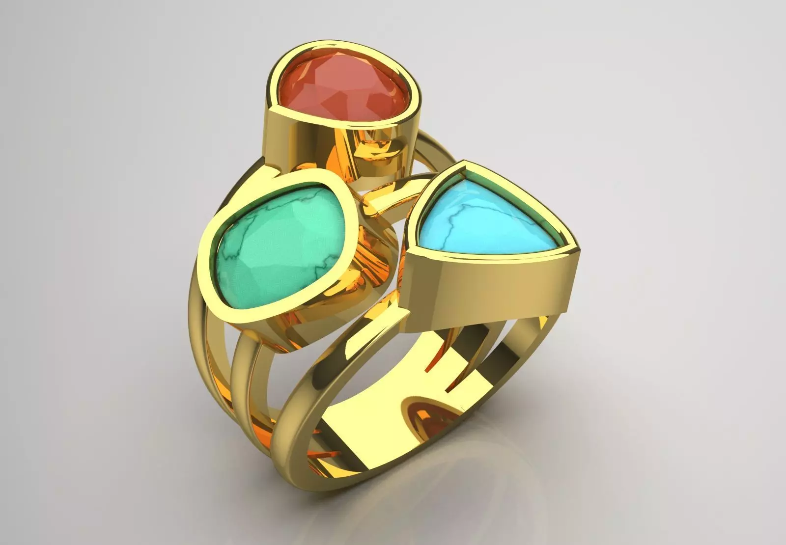  Yellow gold ring with three stones modelgr0124 3D print model_0