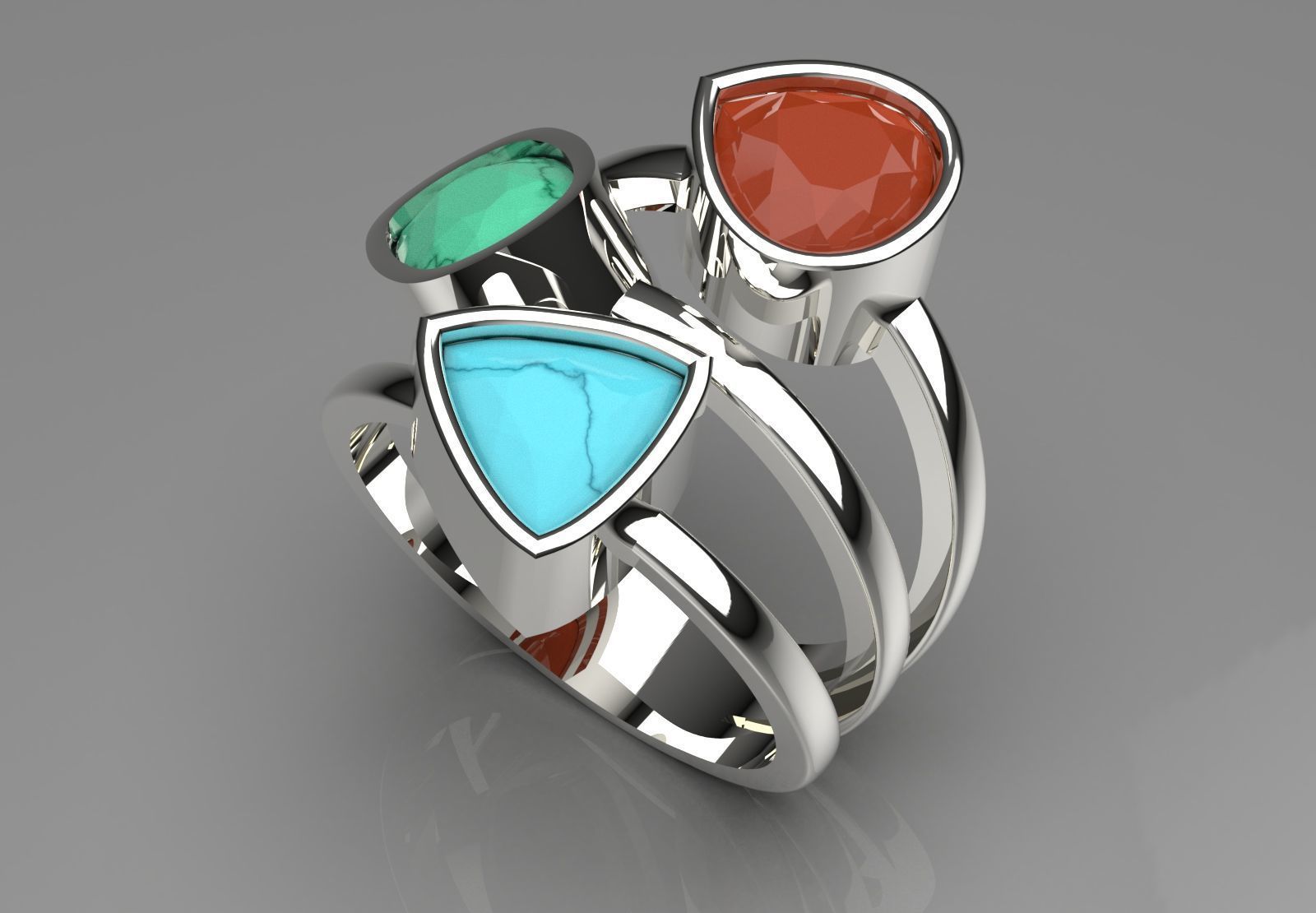  Yellow gold ring with three stones modelgr0124 3D print model_14