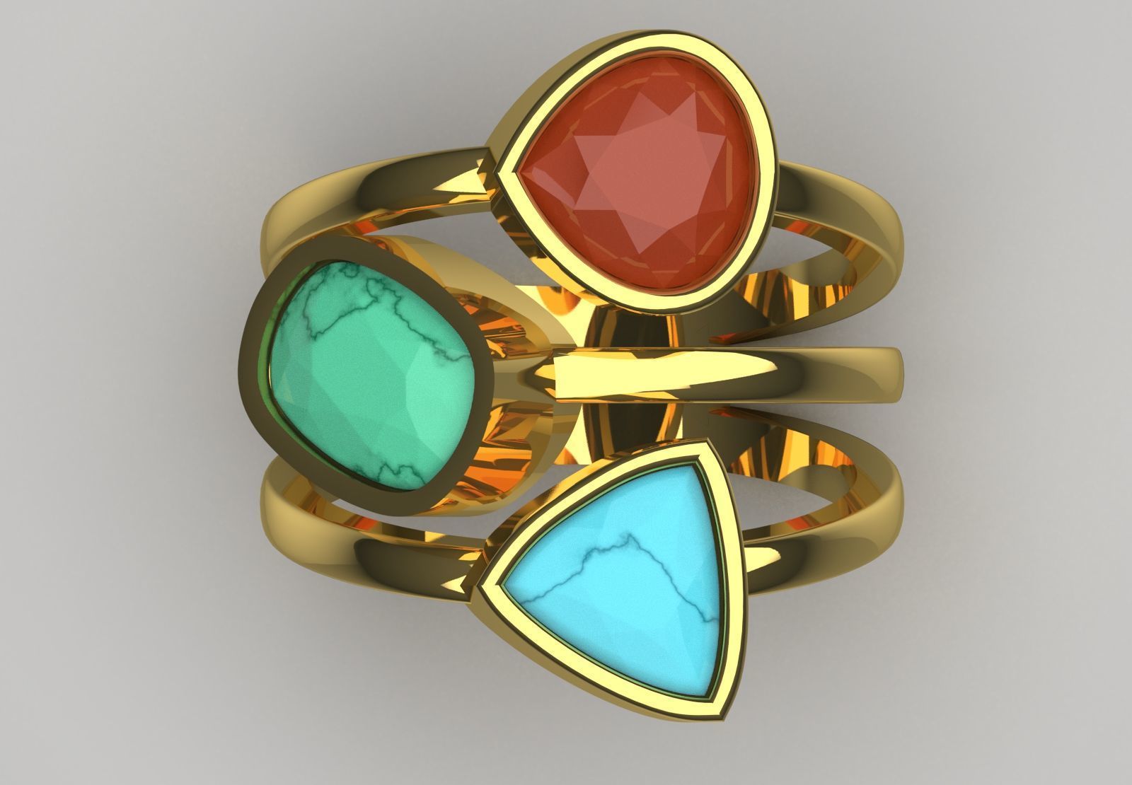  Yellow gold ring with three stones modelgr0124 3D print model_3