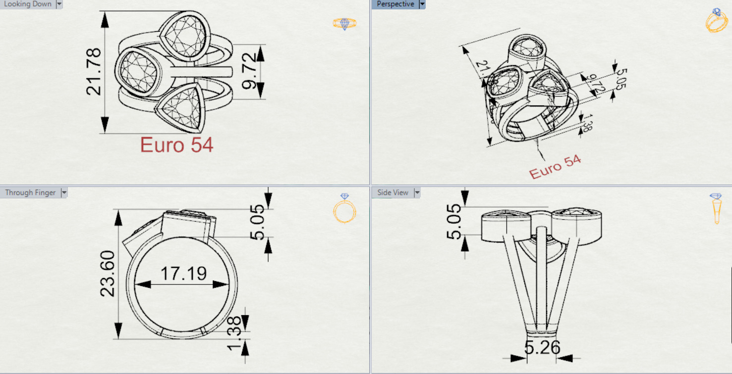  Yellow gold ring with three stones modelgr0124 3D print model_21