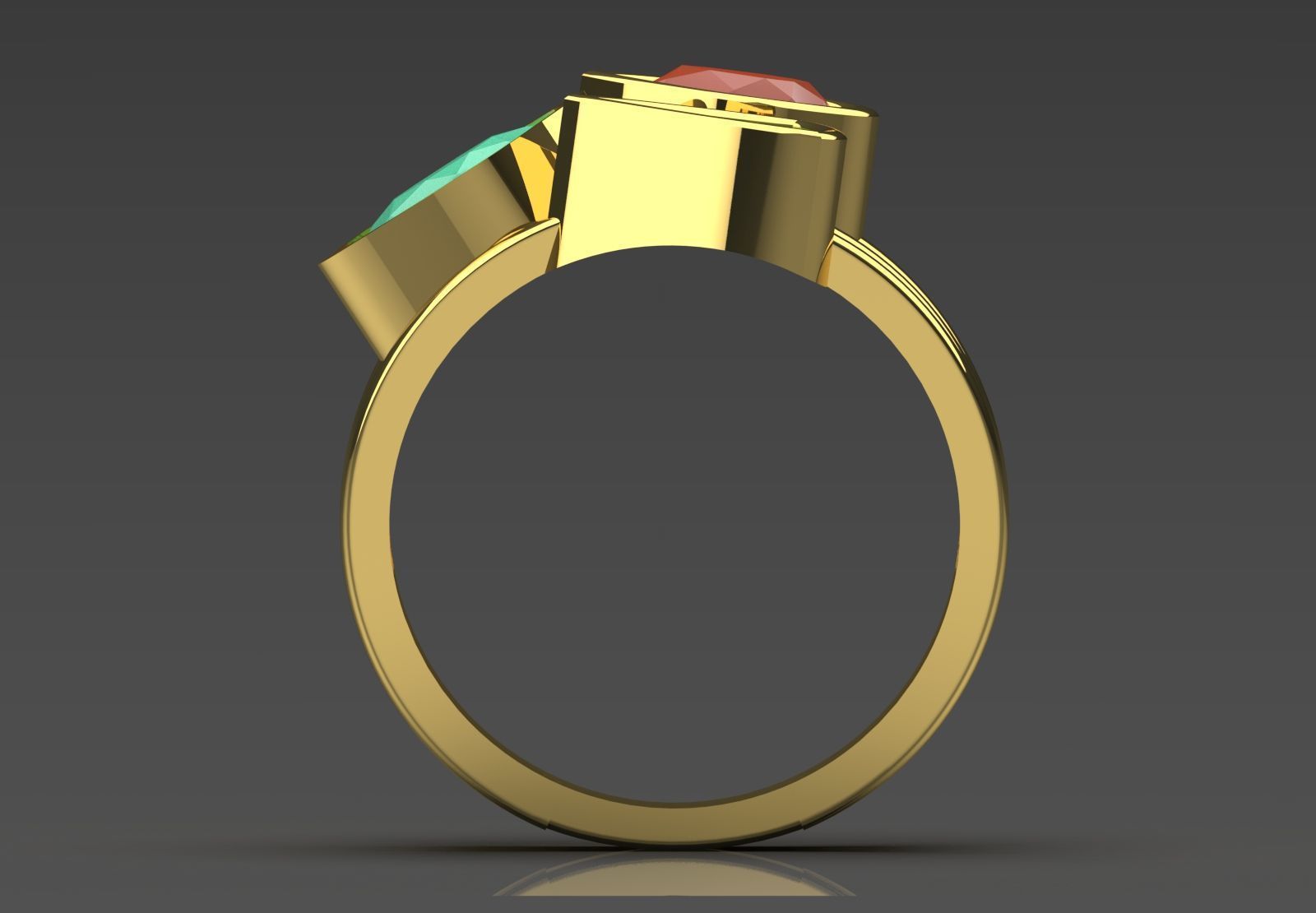  Yellow gold ring with three stones modelgr0124 3D print model_1