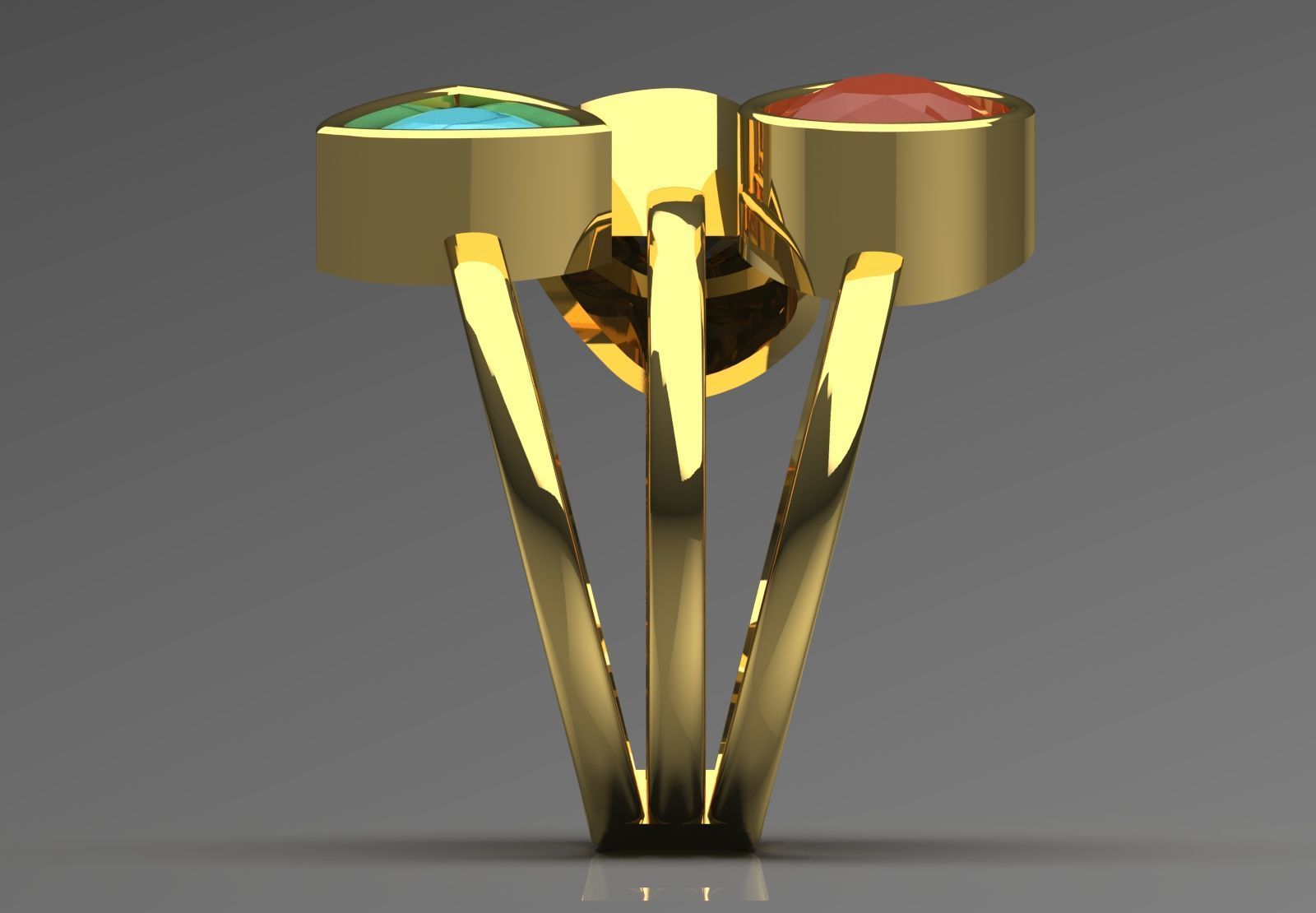  Yellow gold ring with three stones modelgr0124 3D print model_2