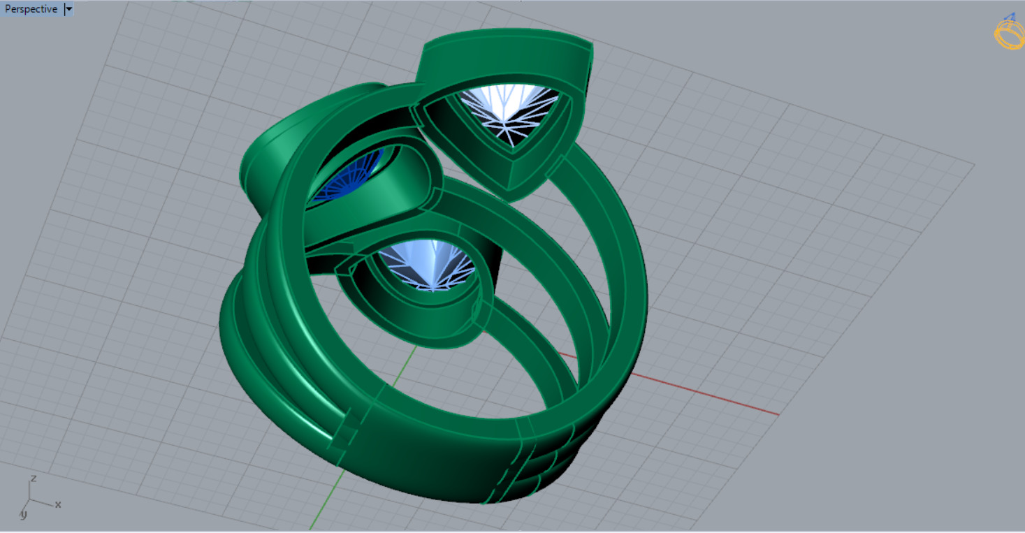  Yellow gold ring with three stones modelgr0124 3D print model_8