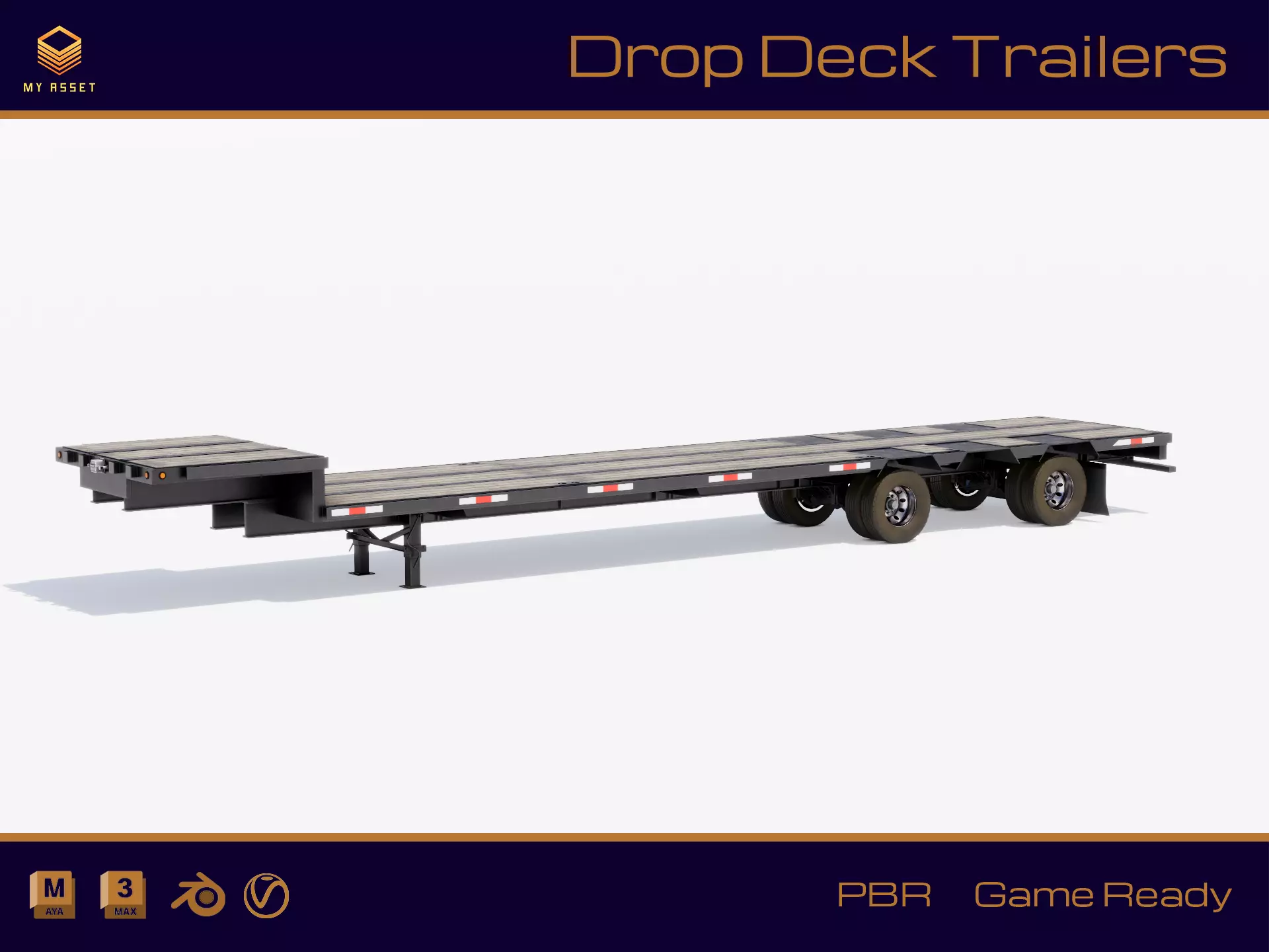 Drop Deck Trailer Low-poly 3D model_0