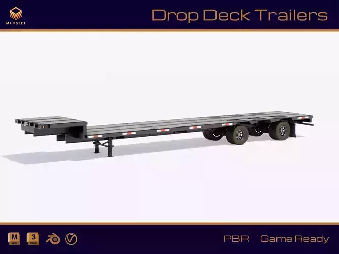 Drop Deck Trailer Low-poly 3D model Drop Deck Trailer Low-poly 3D model
