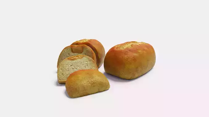 Cheese Bread - Whole and Sliced - High Poly 3D Model