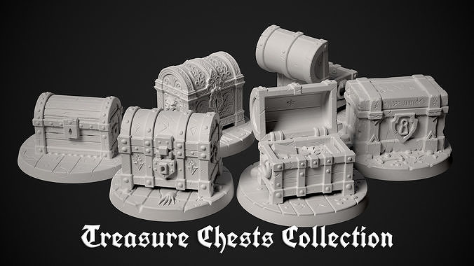 Collection of treasure chests miniatures - 3d print models 3D print model