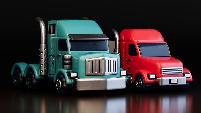 Low Poly Cartoon Trailer Trucks Low-poly 3D model 2