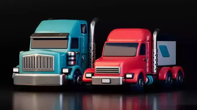 Low Poly Cartoon Trailer Trucks