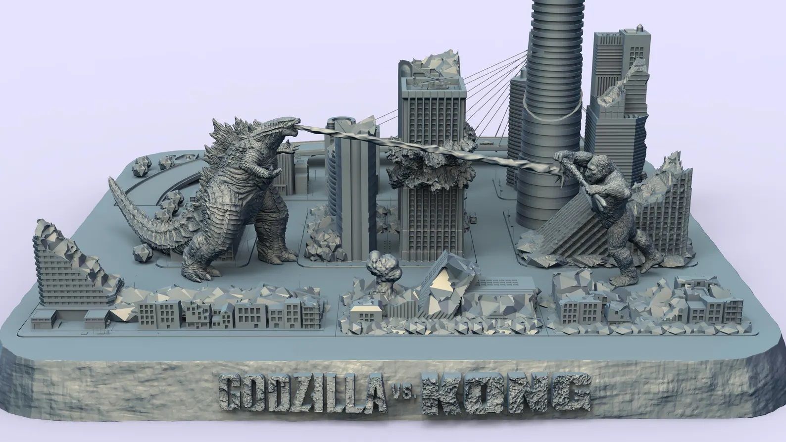 Battle of the Titans Scene with City Ruins Godzilla x Kong GvK 3D print model_1