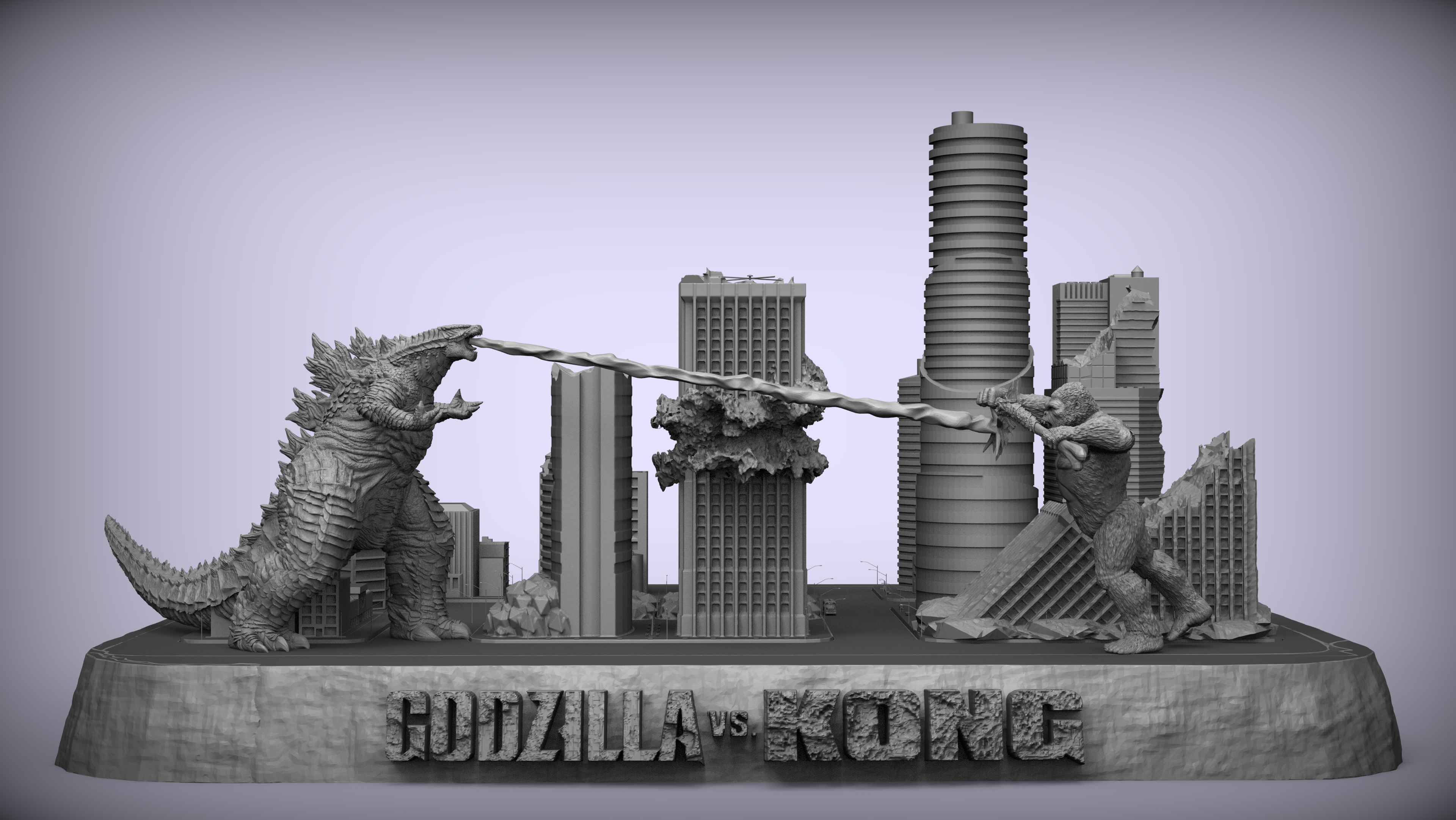 Battle of the Titans Scene with City Ruins Godzilla x Kong GvK 3D print model_8