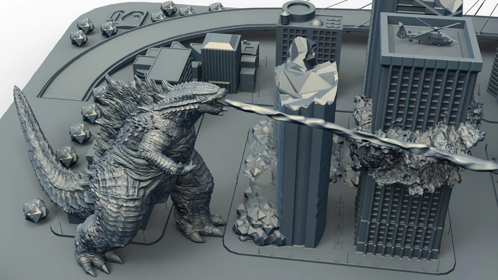 Battle of the Titans Scene with City Ruins Godzilla x Kong GvK 3D print model_5
