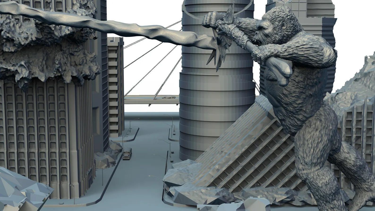 Battle of the Titans Scene with City Ruins Godzilla x Kong GvK 3D print model_6